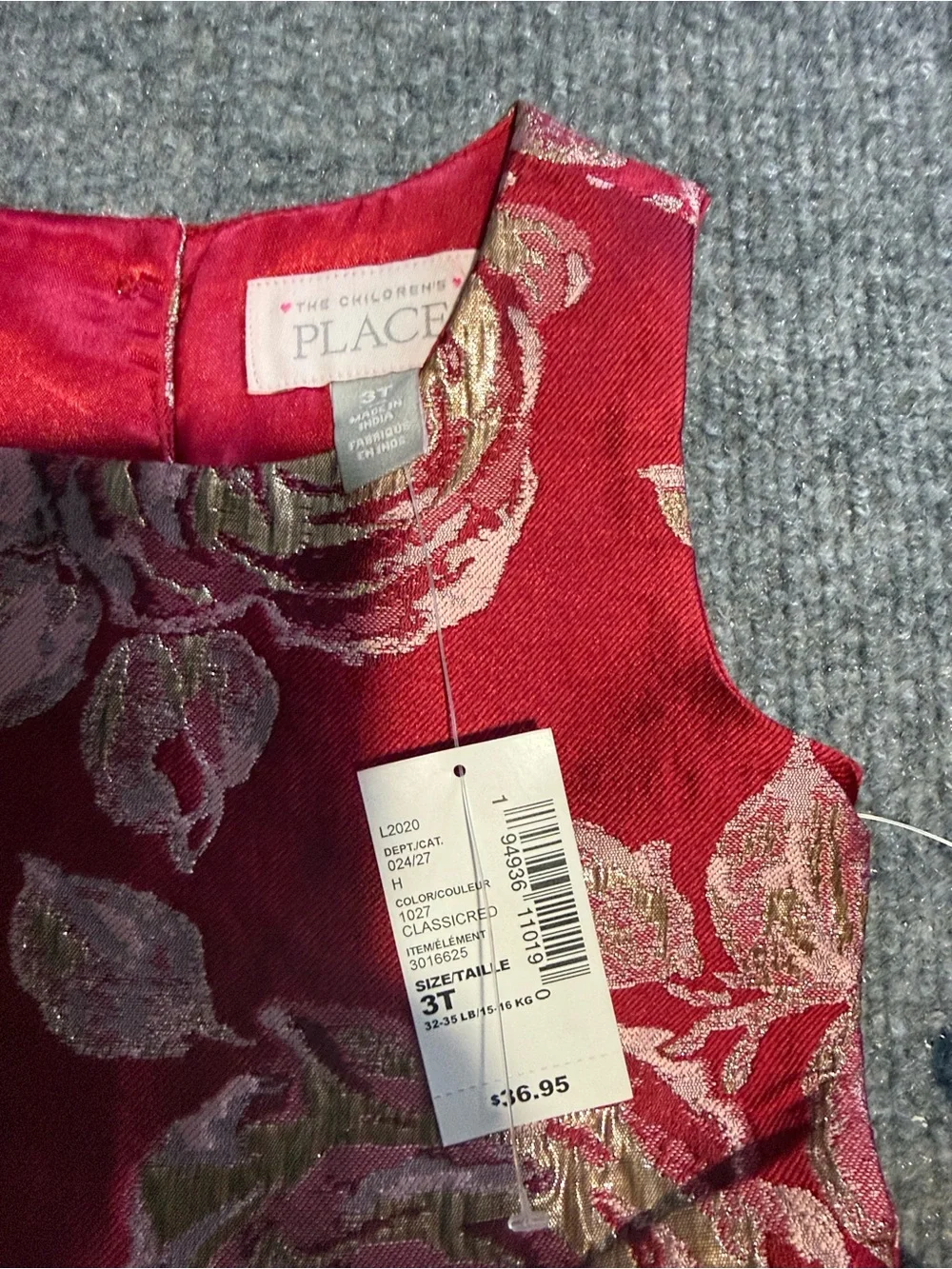 The Children's Place Red Dress with Gold Floral Jacquard